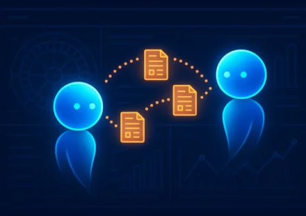 Two AI agents exchanging player data across an online casino operations dashboard
