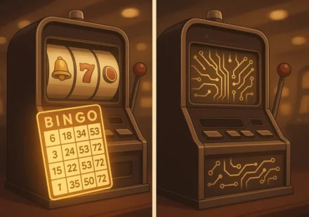Illustration comparing a bingo-based Class II gaming machine with an RNG-driven Class III slot machine